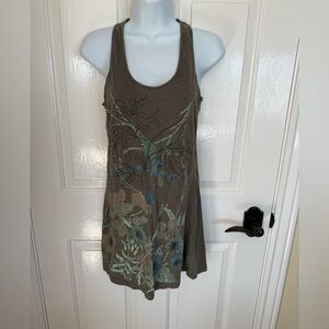 Women’s long shirt or short dress top Lulumari brand size L bling flowers